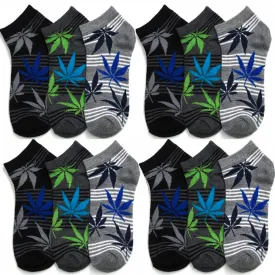 12 Pair Ankle Socks Cannabis Leaf Weed Pot Crew Low Cut Running Men Women 10-13