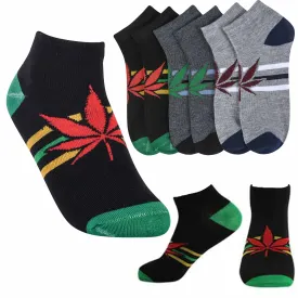 6 Pairs Mens Ankle Socks Green Leaf Pot 420 Gift Crew Low Cut Running 10-13