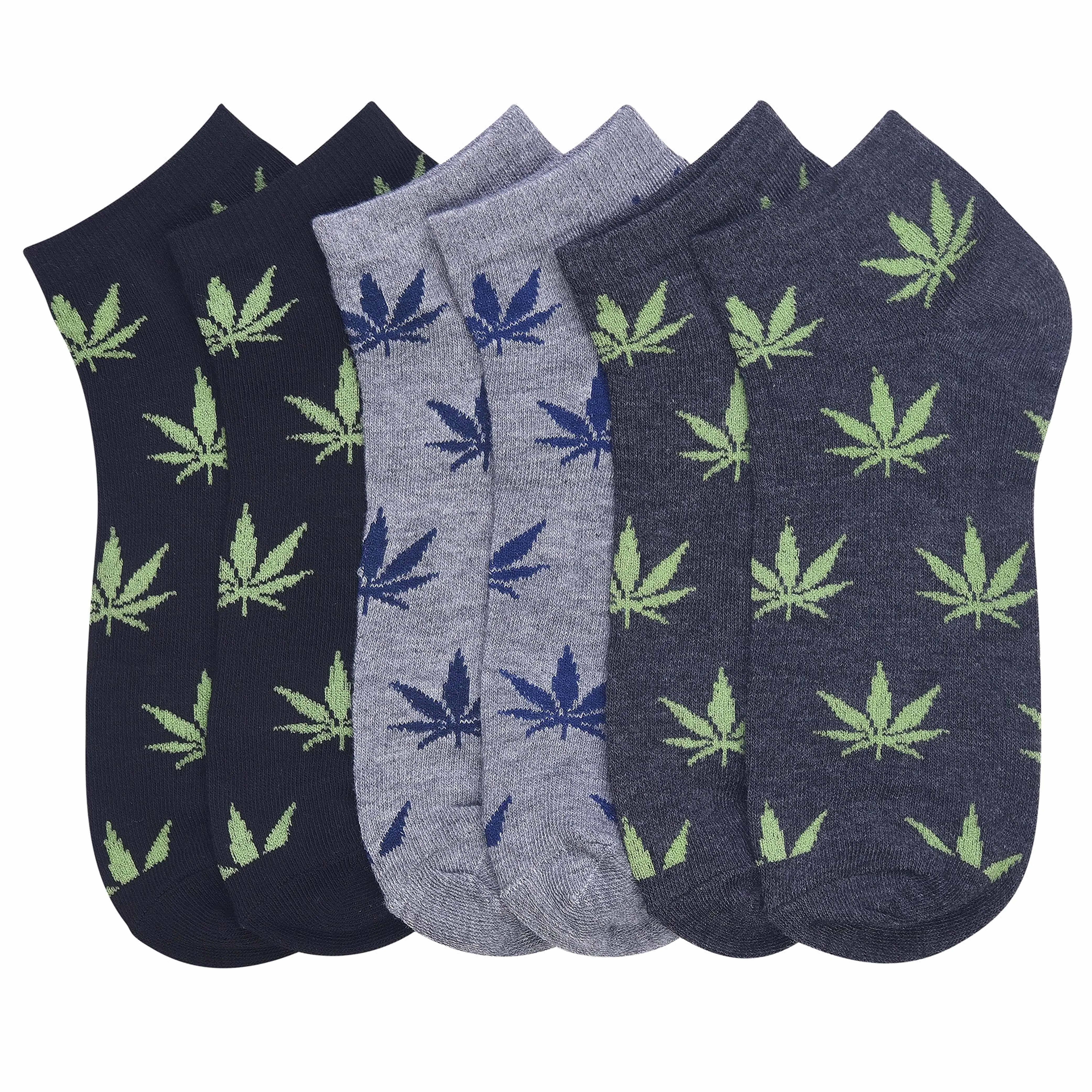 6 Pairs Mens Ankle Socks Green Leaf Pot 420 Novelty Crew Low Cut Sports 10-13