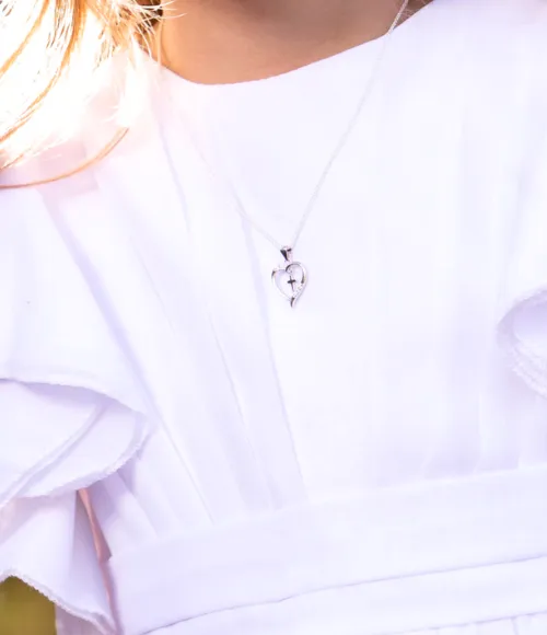 Children's Dancing Cross Heart Necklace