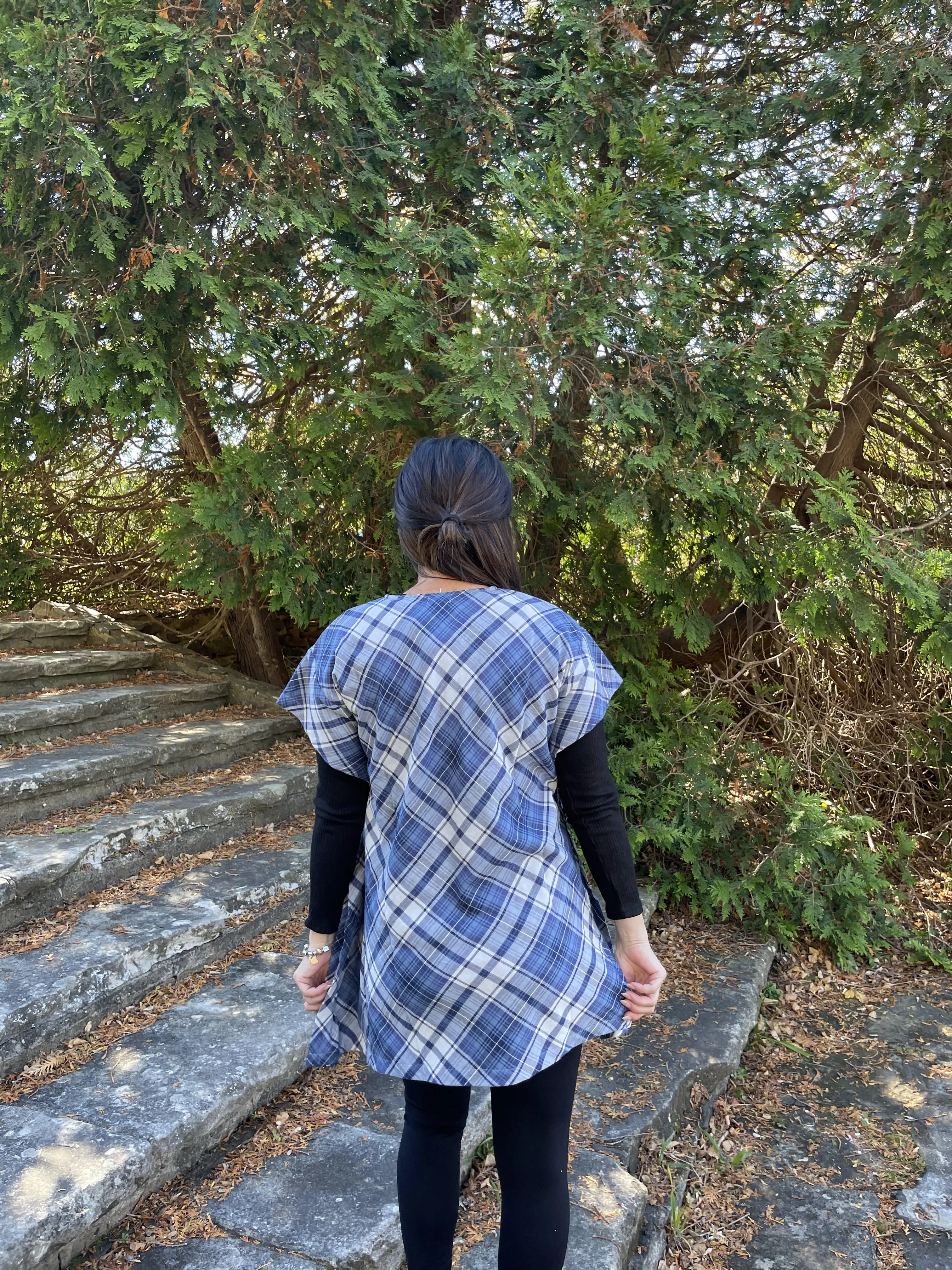 Fair Trade Blue Plaid Cotton Short Kaftan Adult
