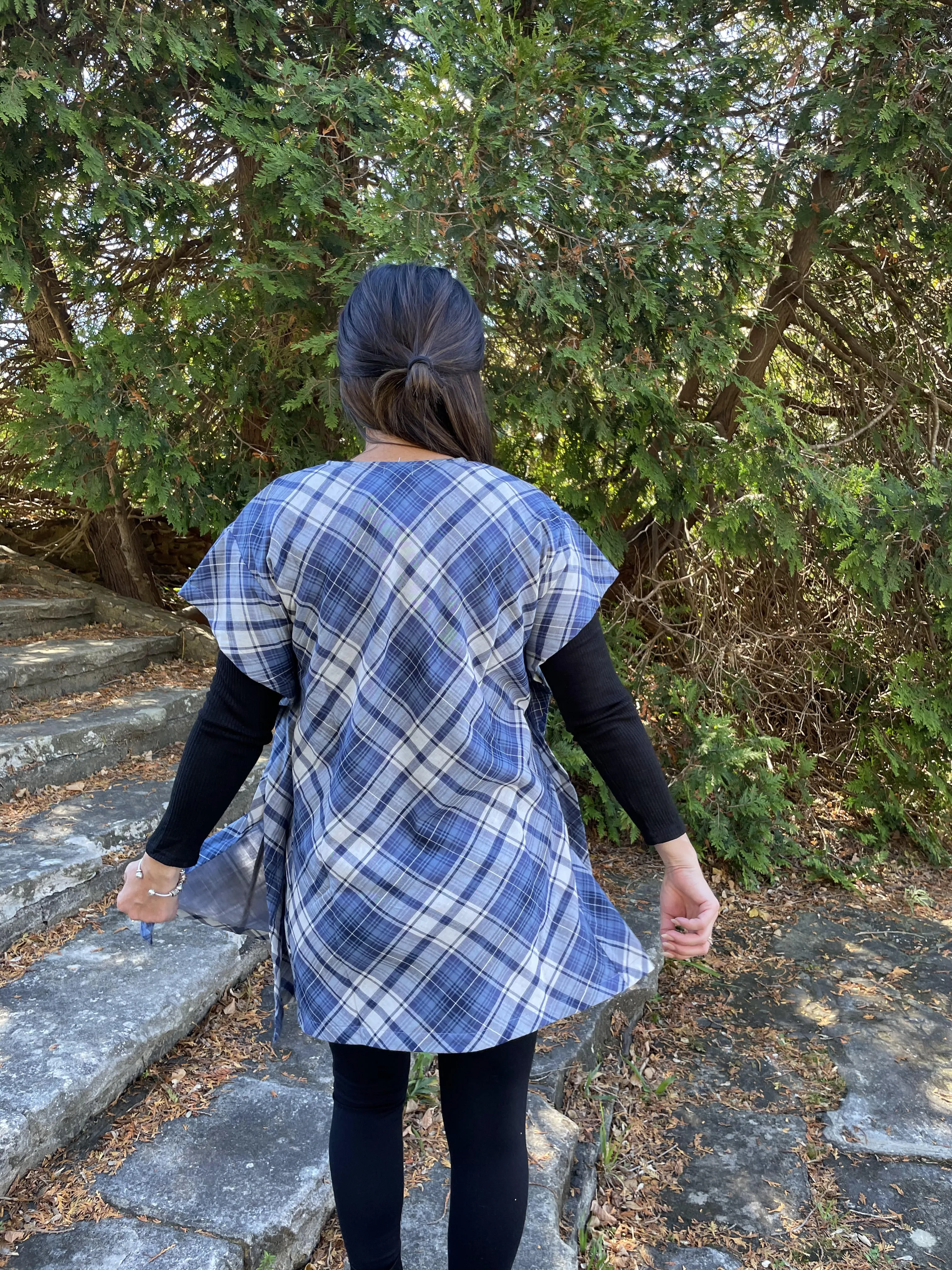 Fair Trade Blue Plaid Cotton Short Kaftan Adult