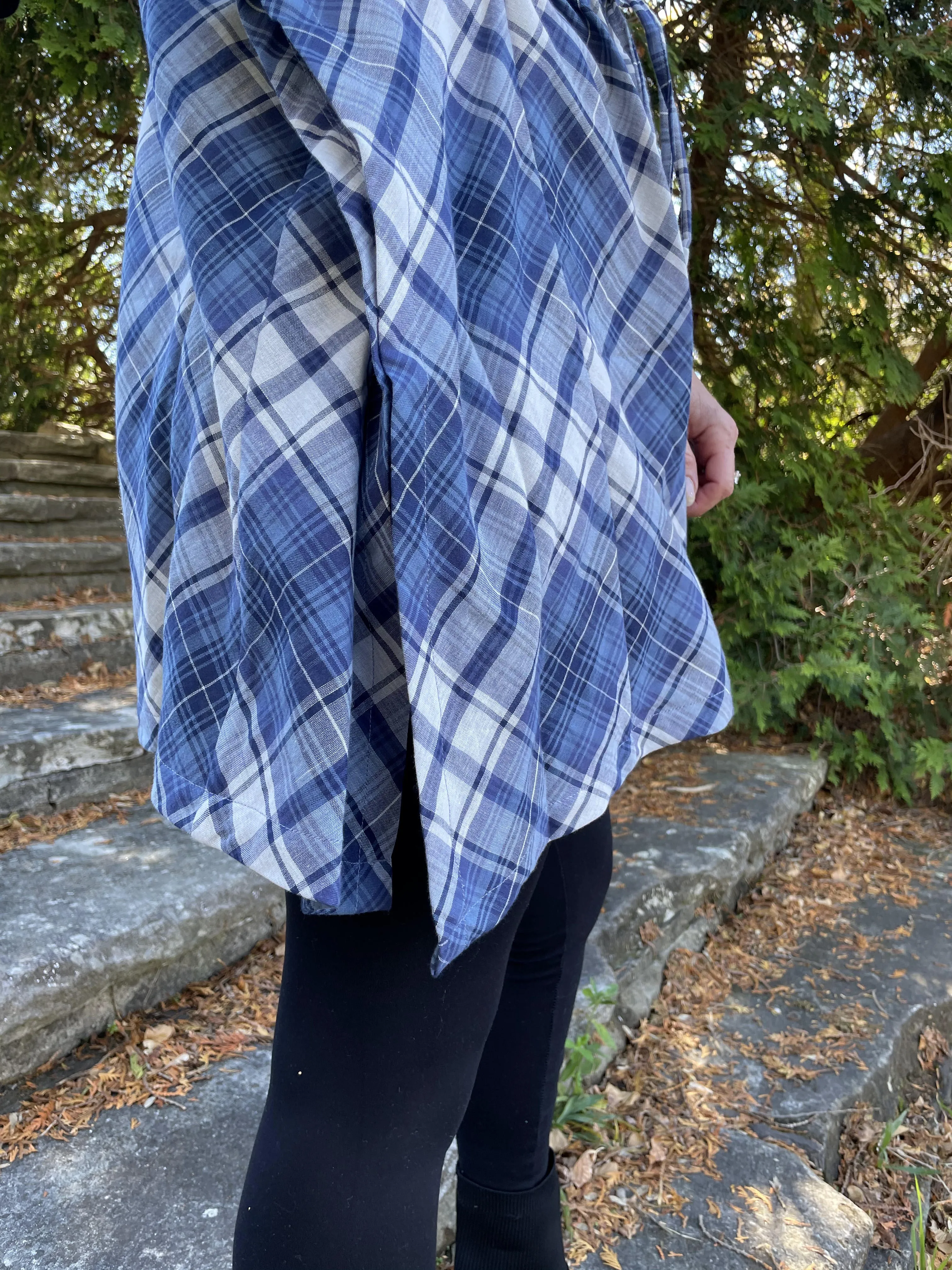 Fair Trade Blue Plaid Cotton Short Kaftan Adult