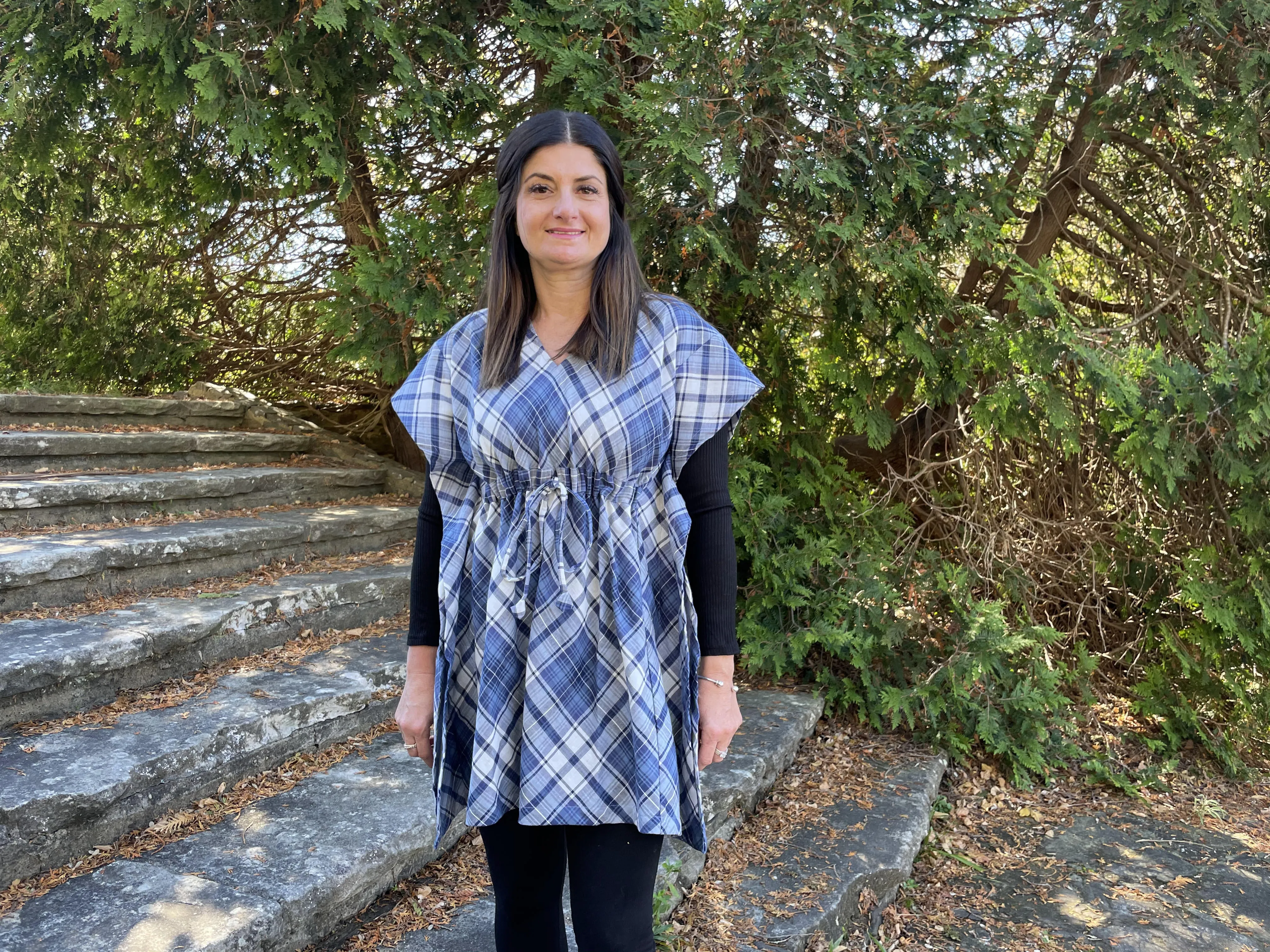 Fair Trade Blue Plaid Cotton Short Kaftan Adult