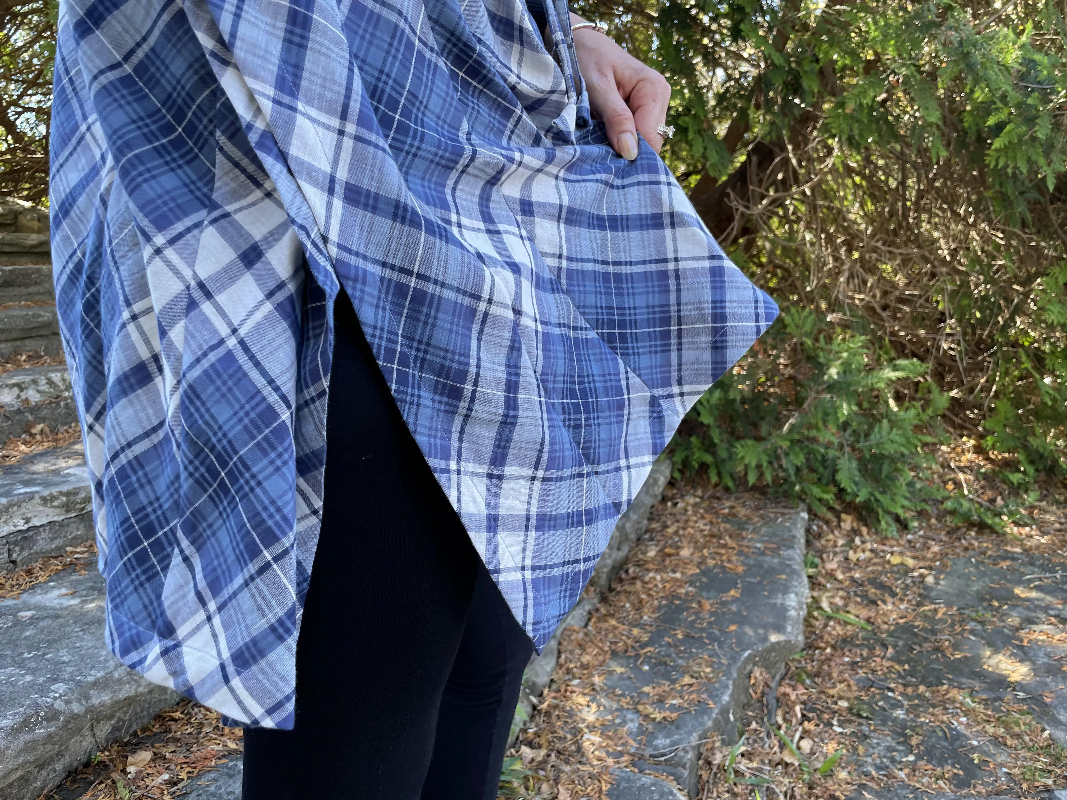 Fair Trade Blue Plaid Cotton Short Kaftan Adult