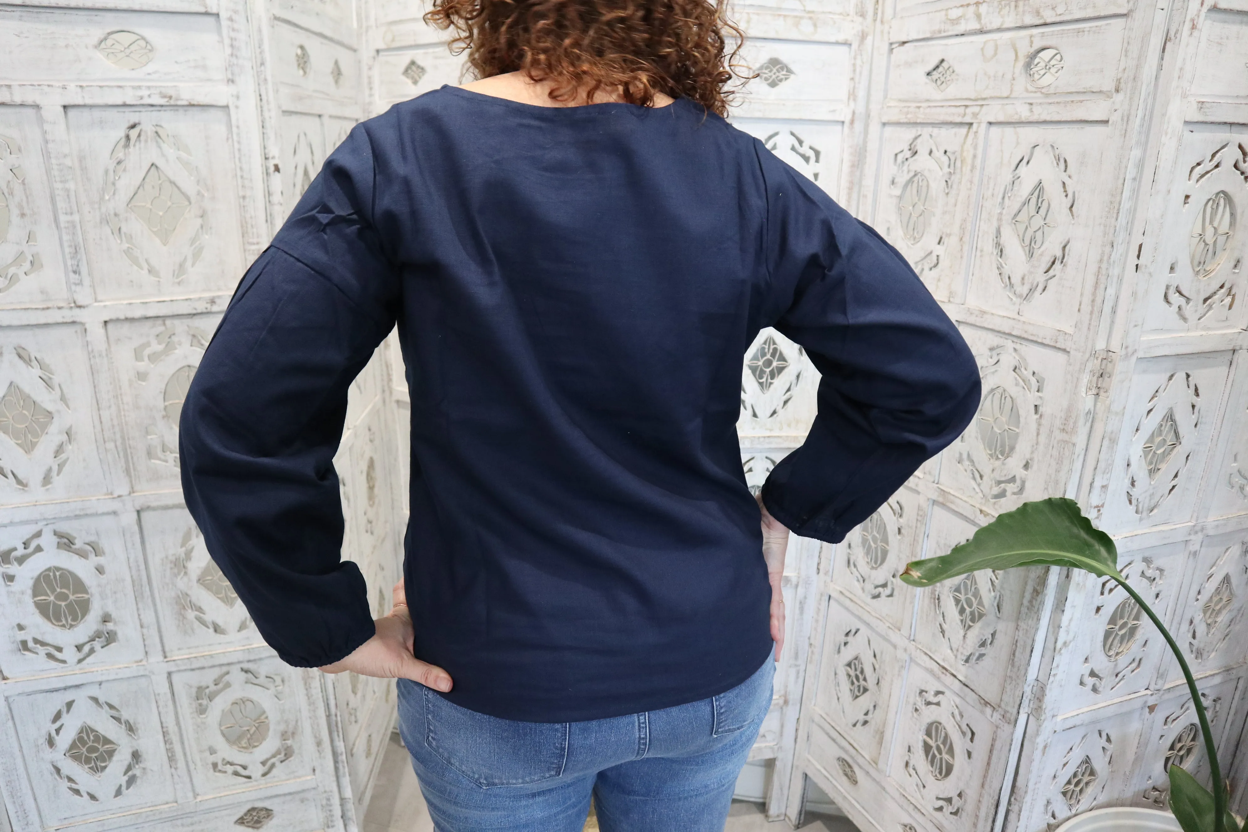 Fair Trade Linen Puff Long Sleeve Top