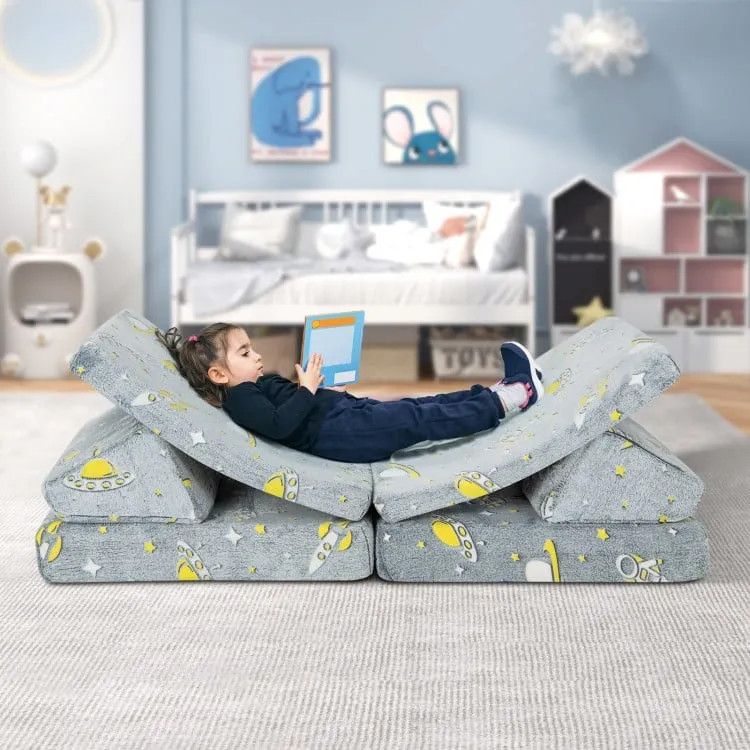 Glow in the Dark 6 Piece Kids Play Couch with 4 Base Cushions and 2 Backrest Cushions