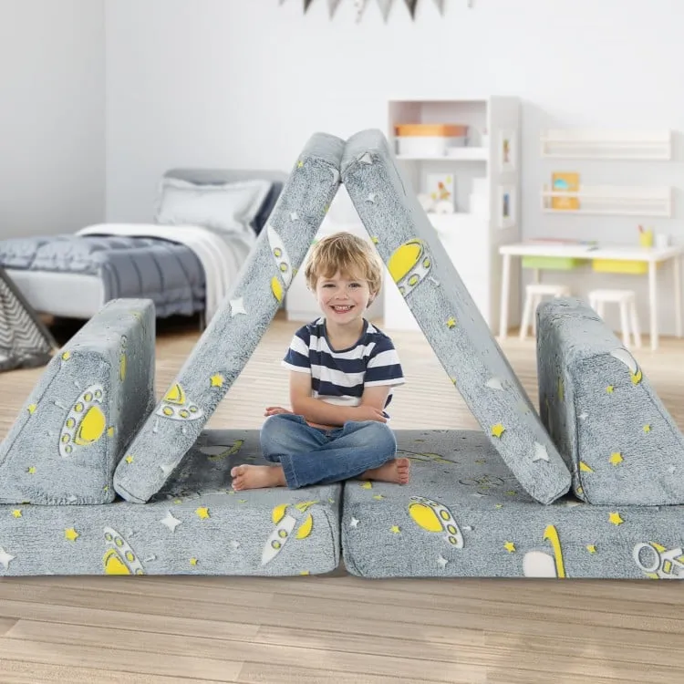 Glow in the Dark 6 Piece Kids Play Couch with 4 Base Cushions and 2 Backrest Cushions