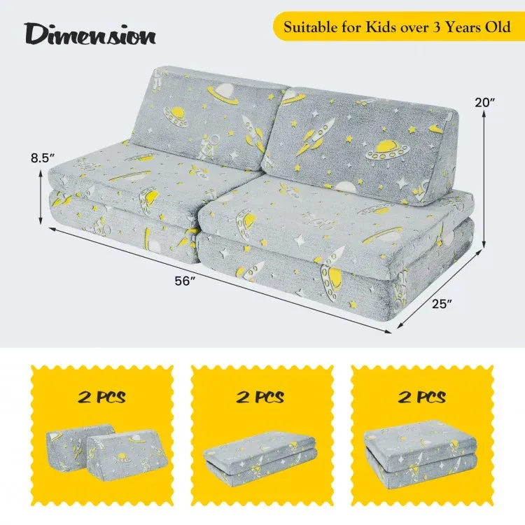 Glow in the Dark 6 Piece Kids Play Couch with 4 Base Cushions and 2 Backrest Cushions