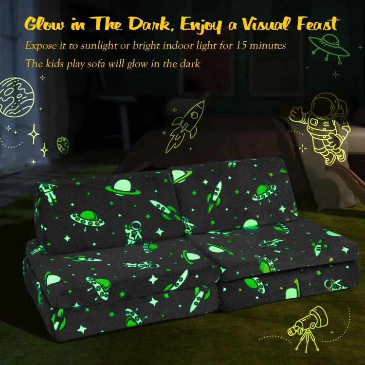 Glow in the Dark 6 Piece Kids Play Couch with 4 Base Cushions and 2 Backrest Cushions