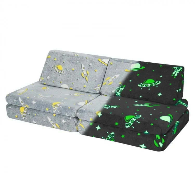 Glow in the Dark 6 Piece Kids Play Couch with 4 Base Cushions and 2 Backrest Cushions