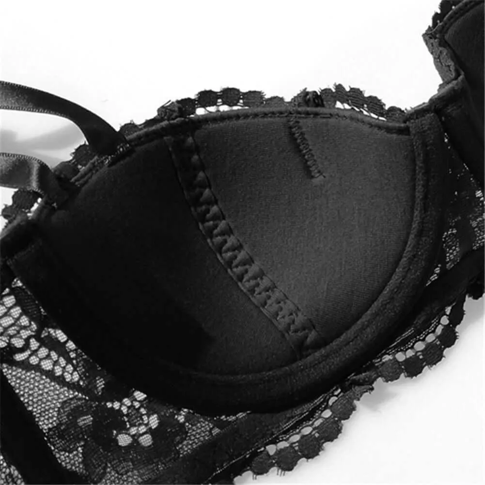 Half Cup Underwire Bra   Thong Panties 2 Piece Set