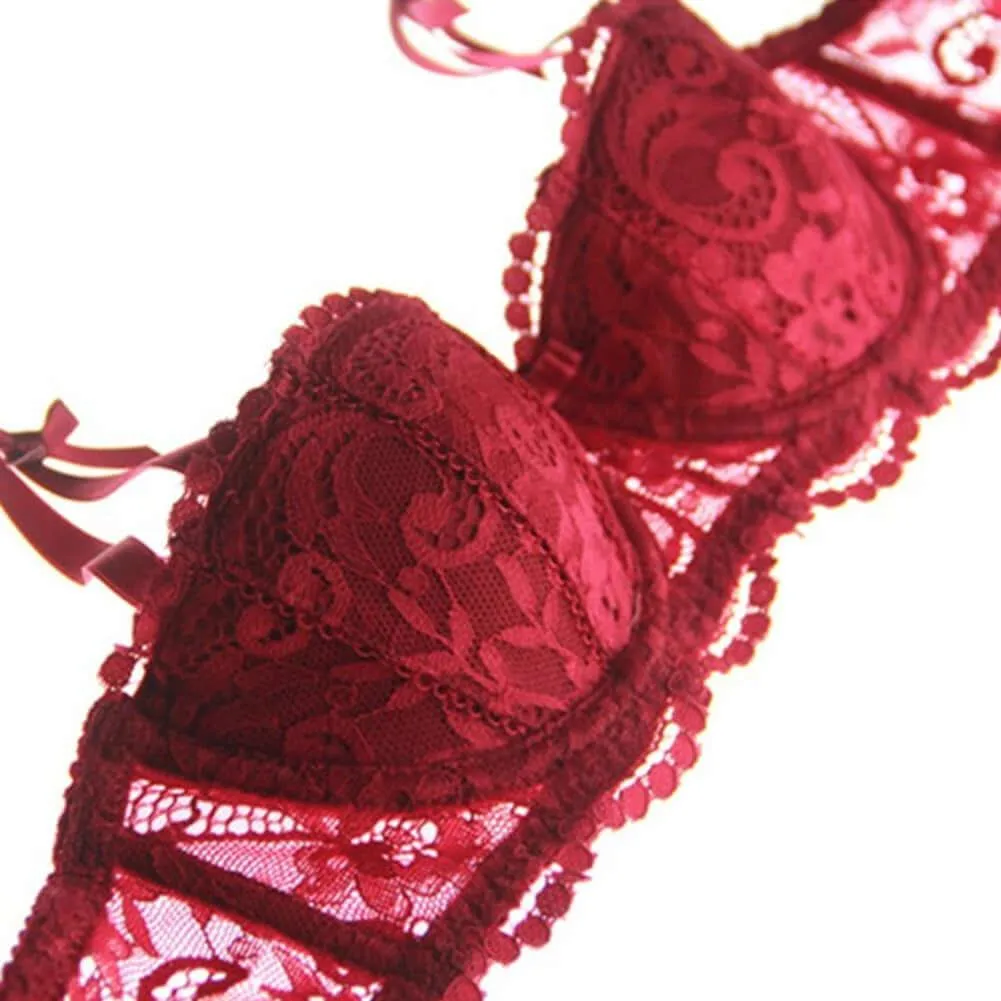 Half Cup Underwire Bra   Thong Panties 2 Piece Set