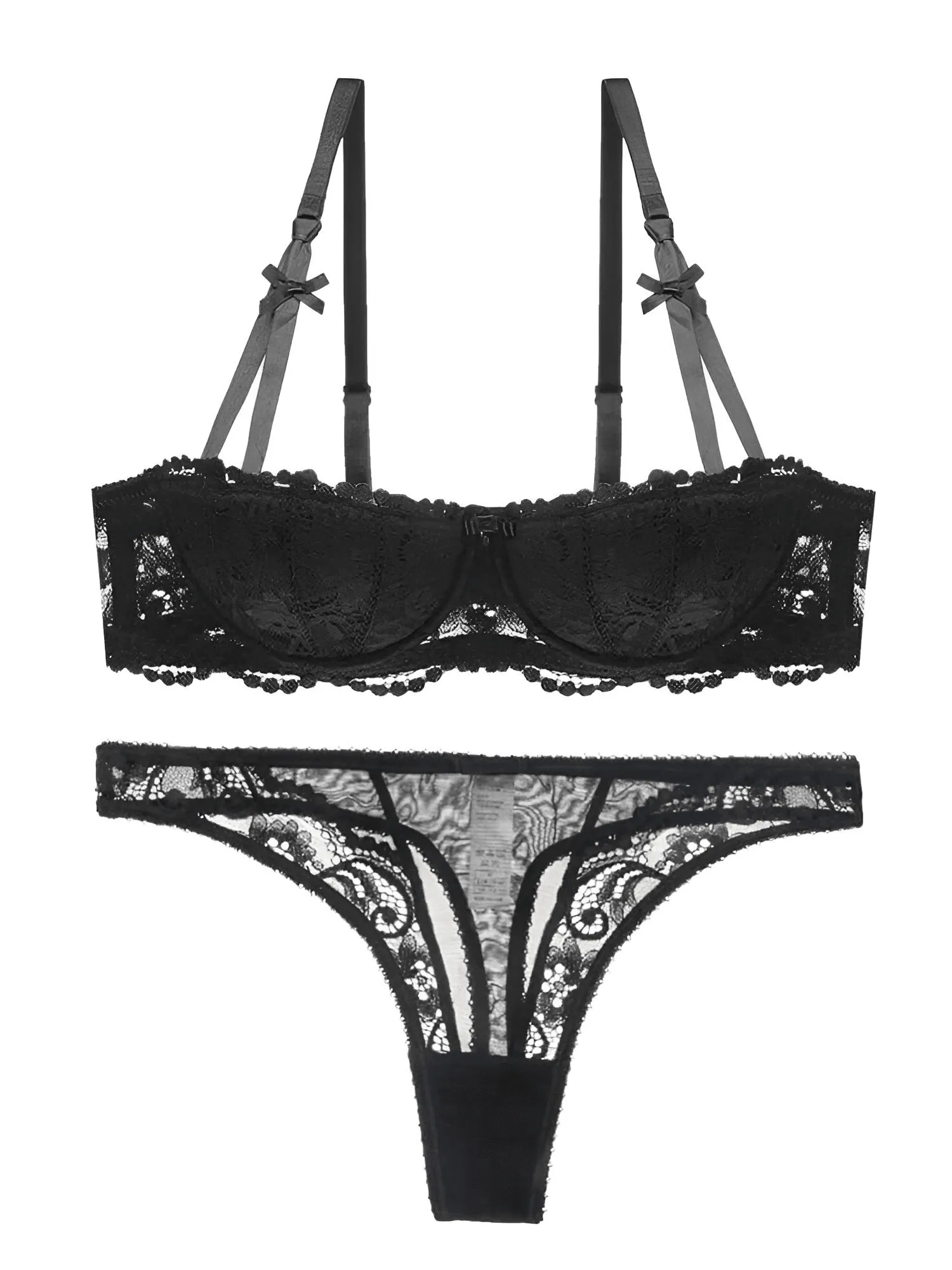 Half Cup Underwire Bra   Thong Panties 2 Piece Set