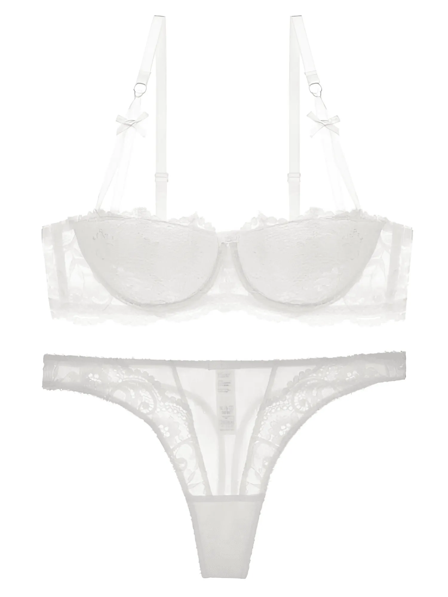 Half Cup Underwire Bra   Thong Panties 2 Piece Set