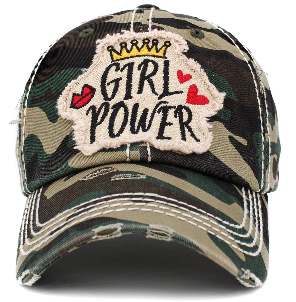 KBV1407 "GIRL POWER" Vintage Distressed Cotton Cap
