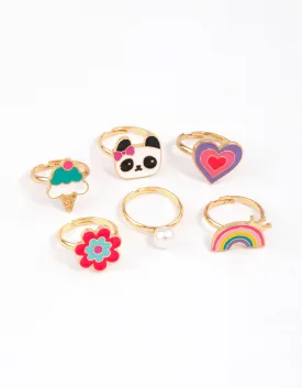 Kids Panda & Flower Ring 6-Pack