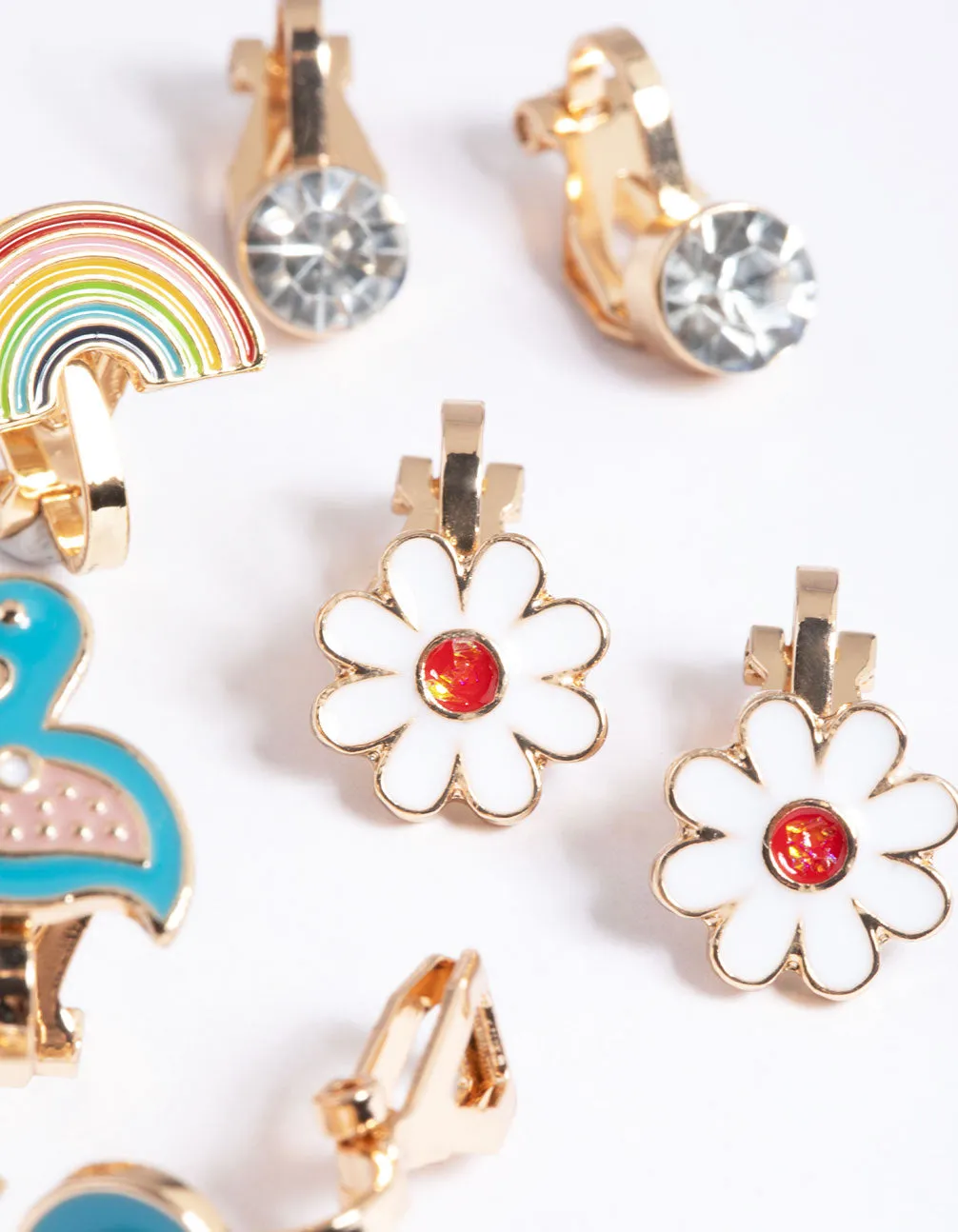 Kids Pastel Rainbow Tropical Clip On Earrings