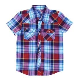 Knuckleheads - Boys Knox Plaid Short Sleeve Button Down in Red and Blue