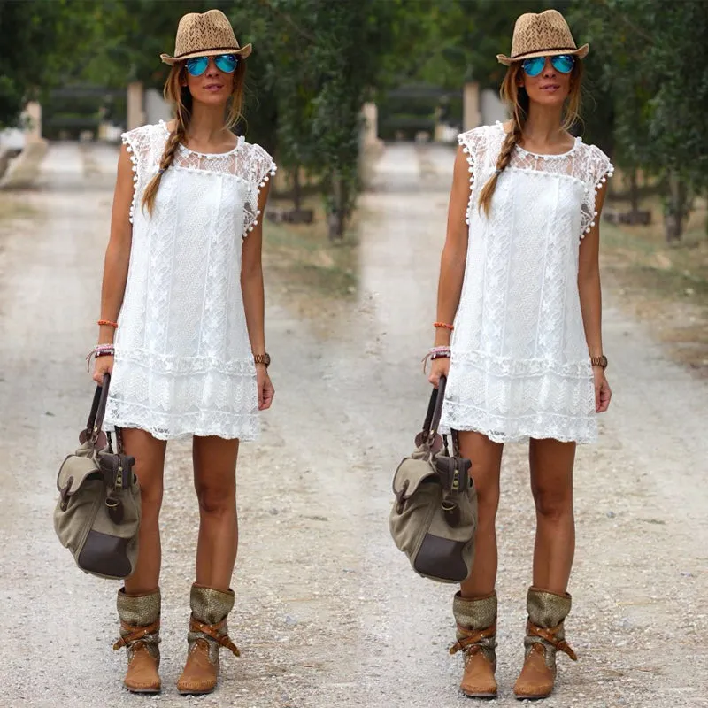 Lace Flare Sleeveless Mini Short Beach Dresses