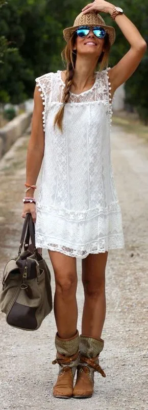 Lace Flare Sleeveless Mini Short Beach Dresses