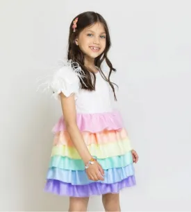 Lola and The Boys Girls Satin Rainbow Dream Dress