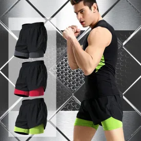 Men Fake Two Running Shorts Men Basketball Gym