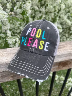 Pool please trucker hats Unisex Gray Teal or Tie dye Embroidered