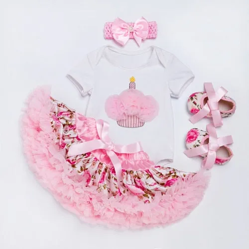 Rose Skirt Sets for Girl Clothing Body Pink Bodysuit with Ruffle Tutu Dress Infant Clothing Summer Seaside Holiday 4pcs/set