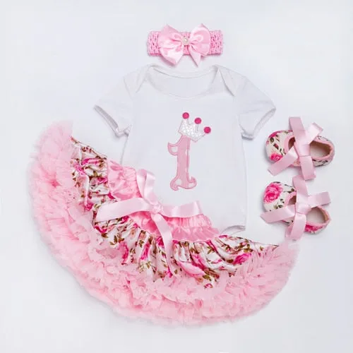 Rose Skirt Sets for Girl Clothing Body Pink Bodysuit with Ruffle Tutu Dress Infant Clothing Summer Seaside Holiday 4pcs/set