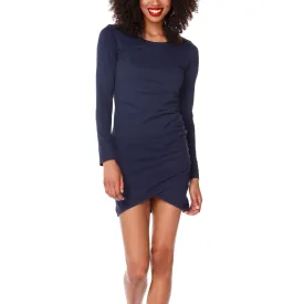 Scoop Neck Shirred Mini Dress - Dark Navy.