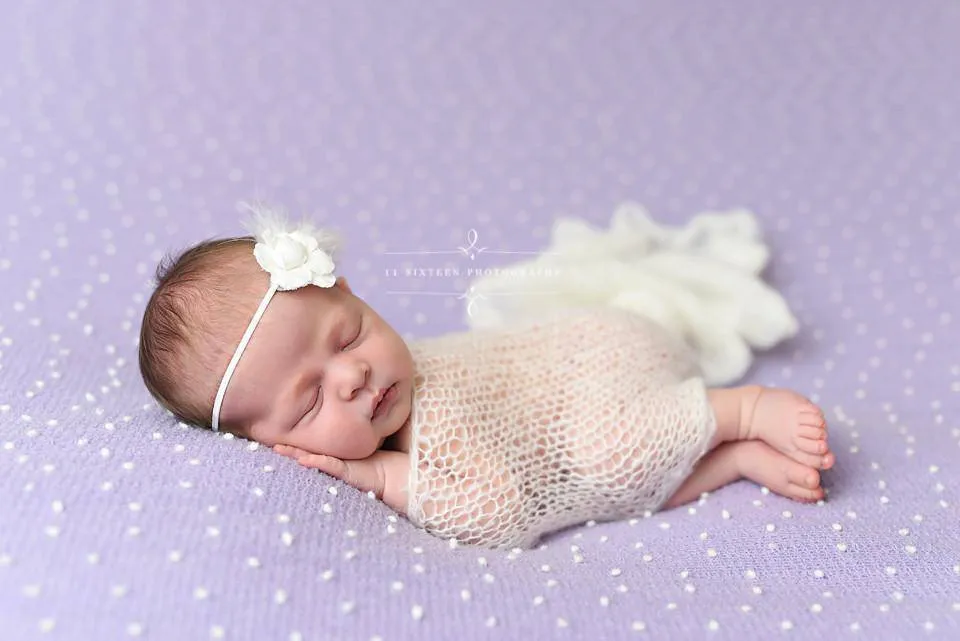 SET Off White Mohair Knit Baby Wrap and Headband
