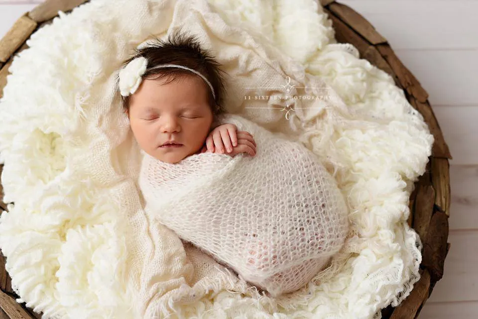 SET Off White Mohair Knit Baby Wrap and Headband