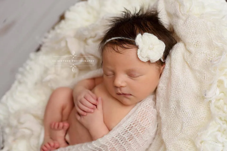 SET Off White Mohair Knit Baby Wrap and Headband