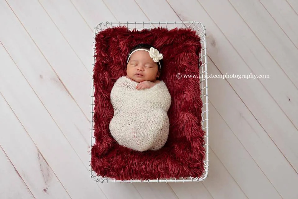 SET Off White Mohair Knit Baby Wrap and Headband