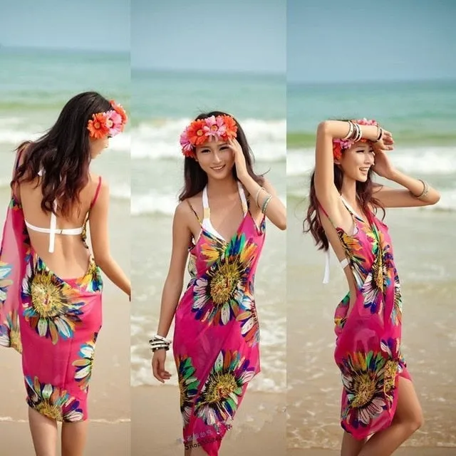 Sexy Beach Dress 2019 White Beach Tunic Floral Cover Up Bikini Swimsuit Swim Dress Swimwear Tunic Swim Women Bath Suit Cover Up