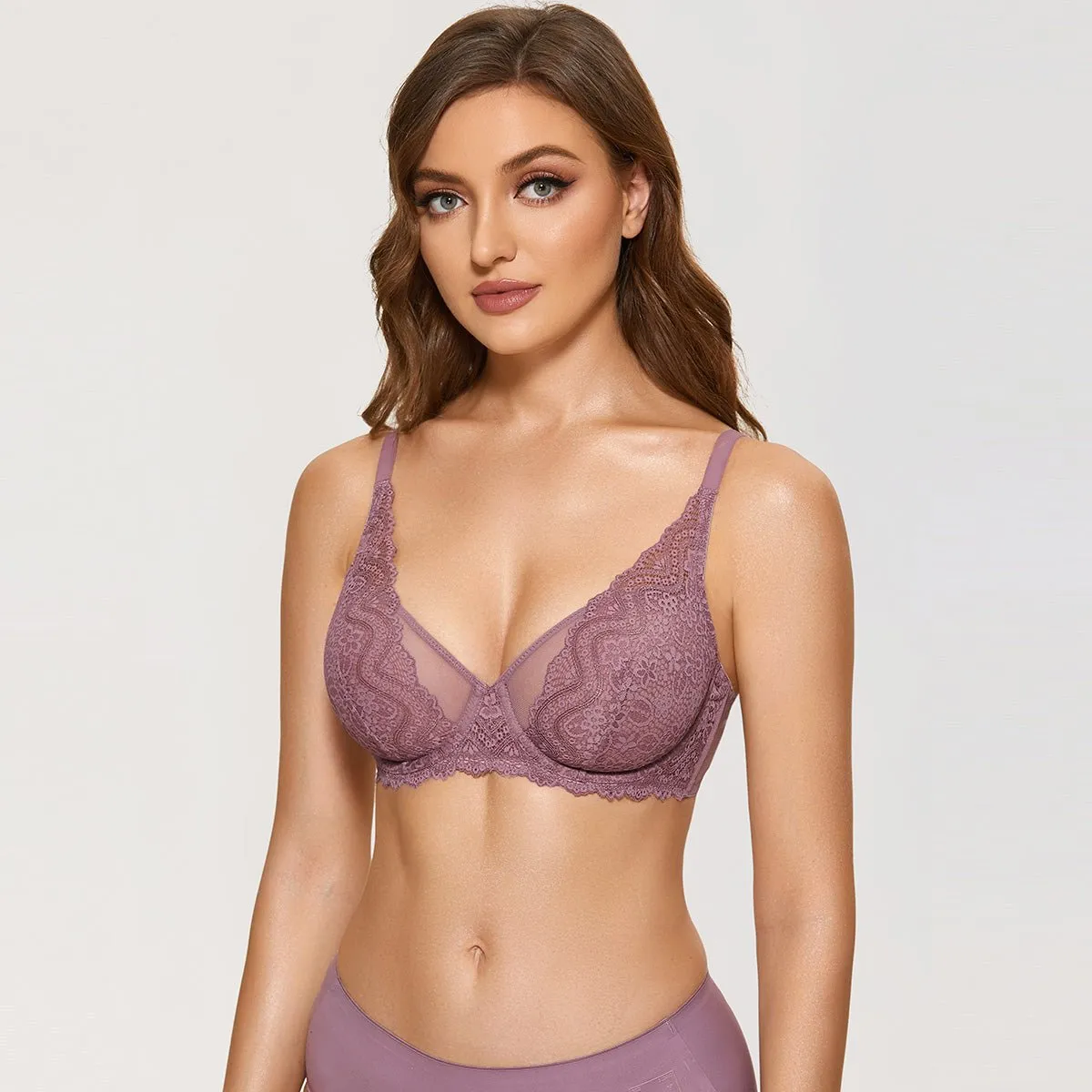 Sexy Lace Bra See-through Minimizer Lavender Bra
