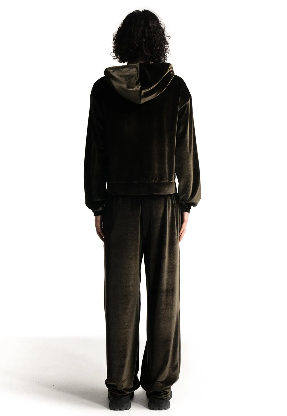 Signature velour slim hood zip-up khaki