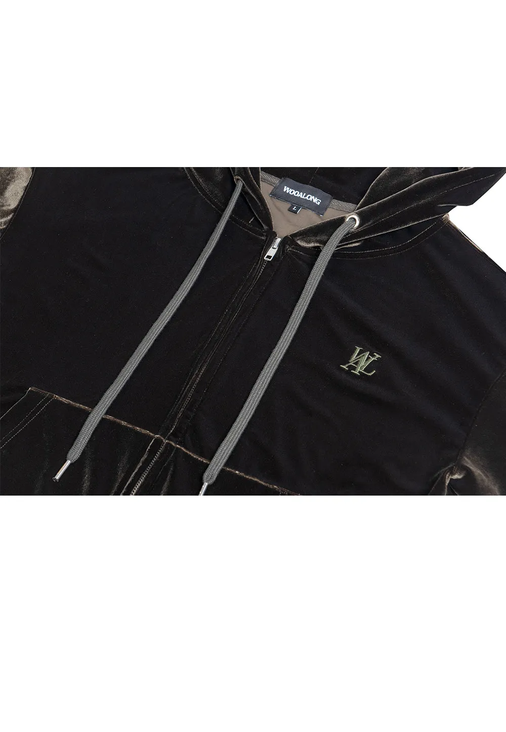 Signature velour slim hood zip-up khaki